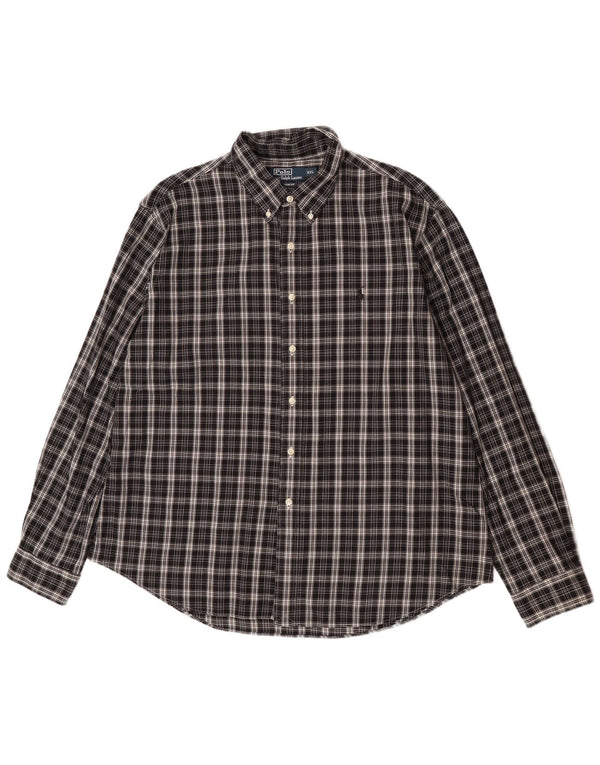 Camicia Polo Ralph Lauren da uomo su misura 2XL in cotone a quadri nero