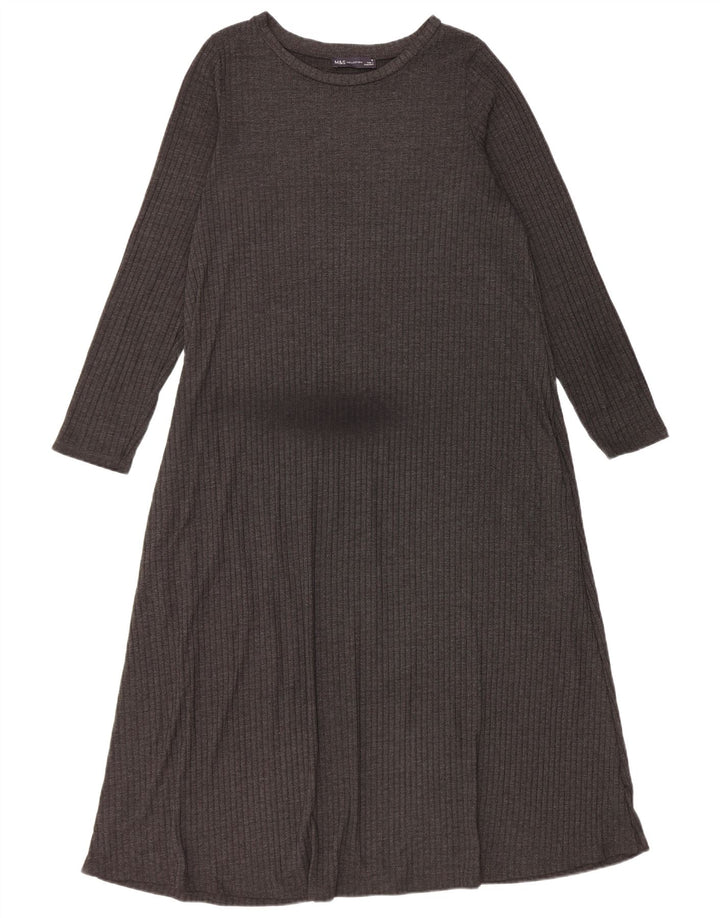 Abito lungo a maniche lunghe da donna Marks & Spencer UK 16 grande poliestere grigio