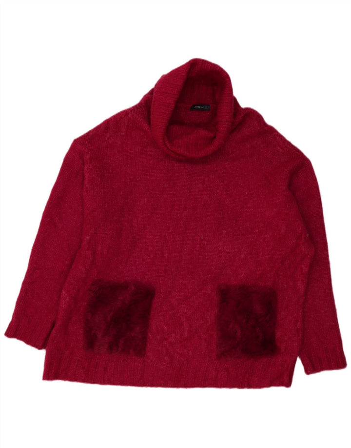 Maglione maglione oversize con collo alto da donna Zara UK 14 Acrilico rosa medio