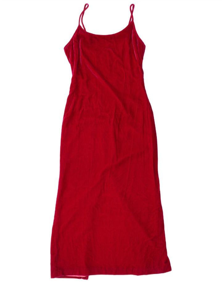 RICHARD LEWIS Abito lungo senza maniche in velluto da donna UK 12 Rosa medio