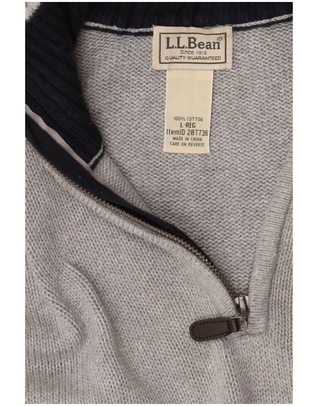 L.L.BEAN Maglione da uomo con zip e collo grande in cotone grigio