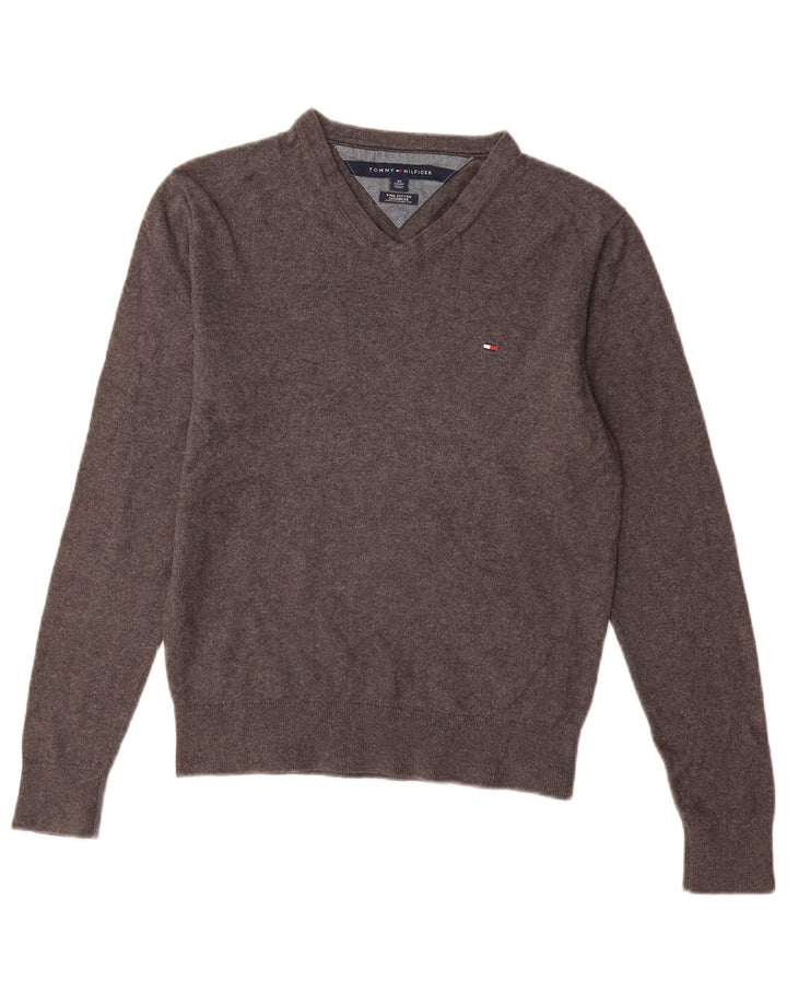 Maglione maglione con scollo a V da uomo Tommy Hilfiger XS in cotone grigio