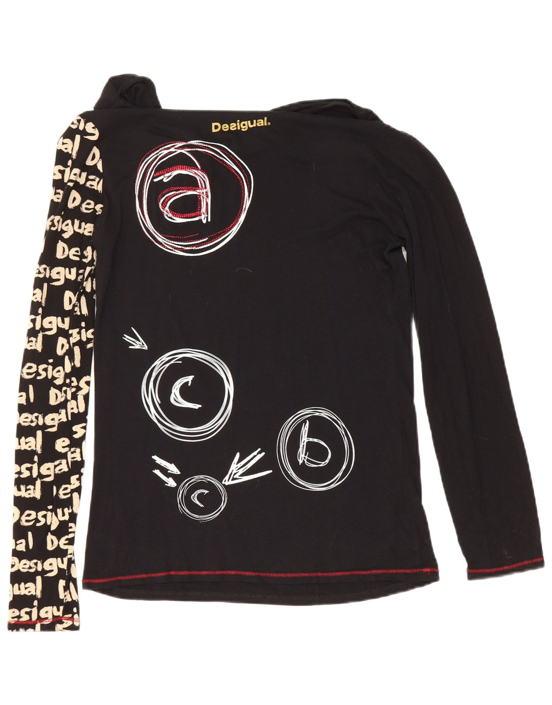 Desigual Donna Graphic Top Manica Lunga UK 12 Medio Nero