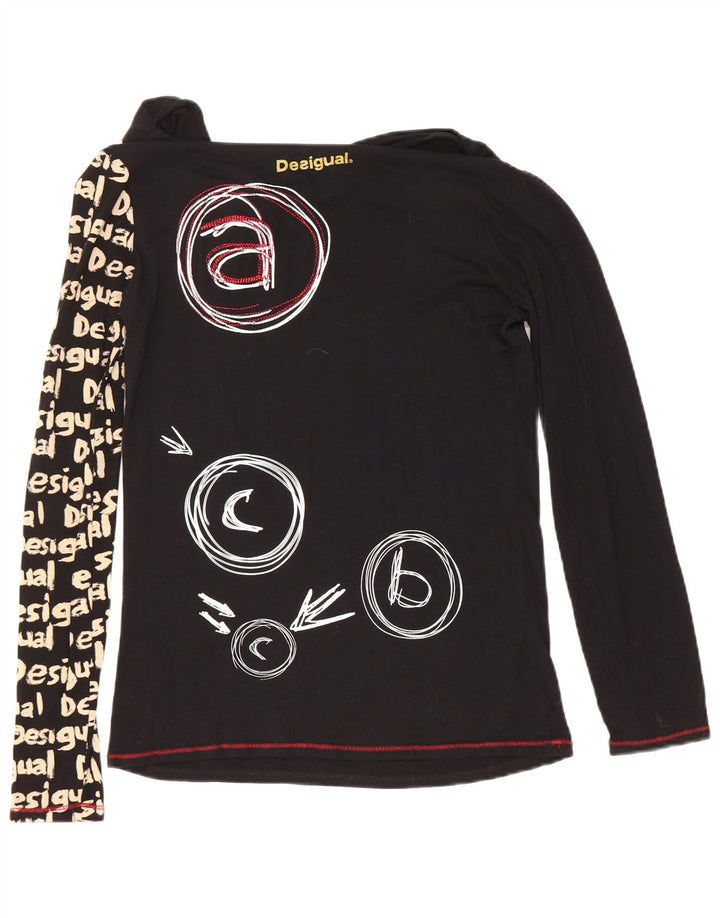 Desigual Donna Graphic Top Manica Lunga UK 12 Medio Nero