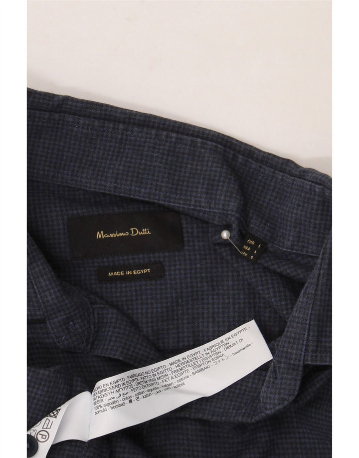 Camicia Uomo Massimo Dutti Large Blu Navy Pied De Poule In Cotone