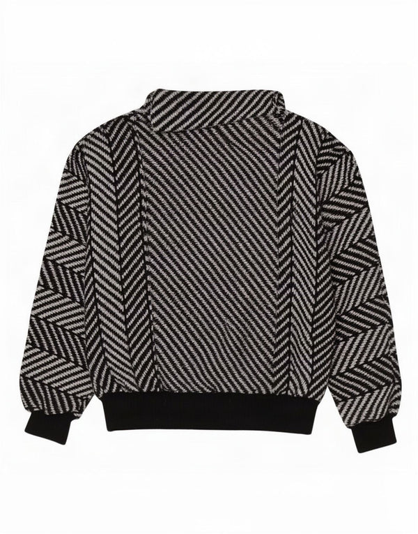 Maglione maglione vintage da donna con collo alto UK 12 cotone a righe nere medie