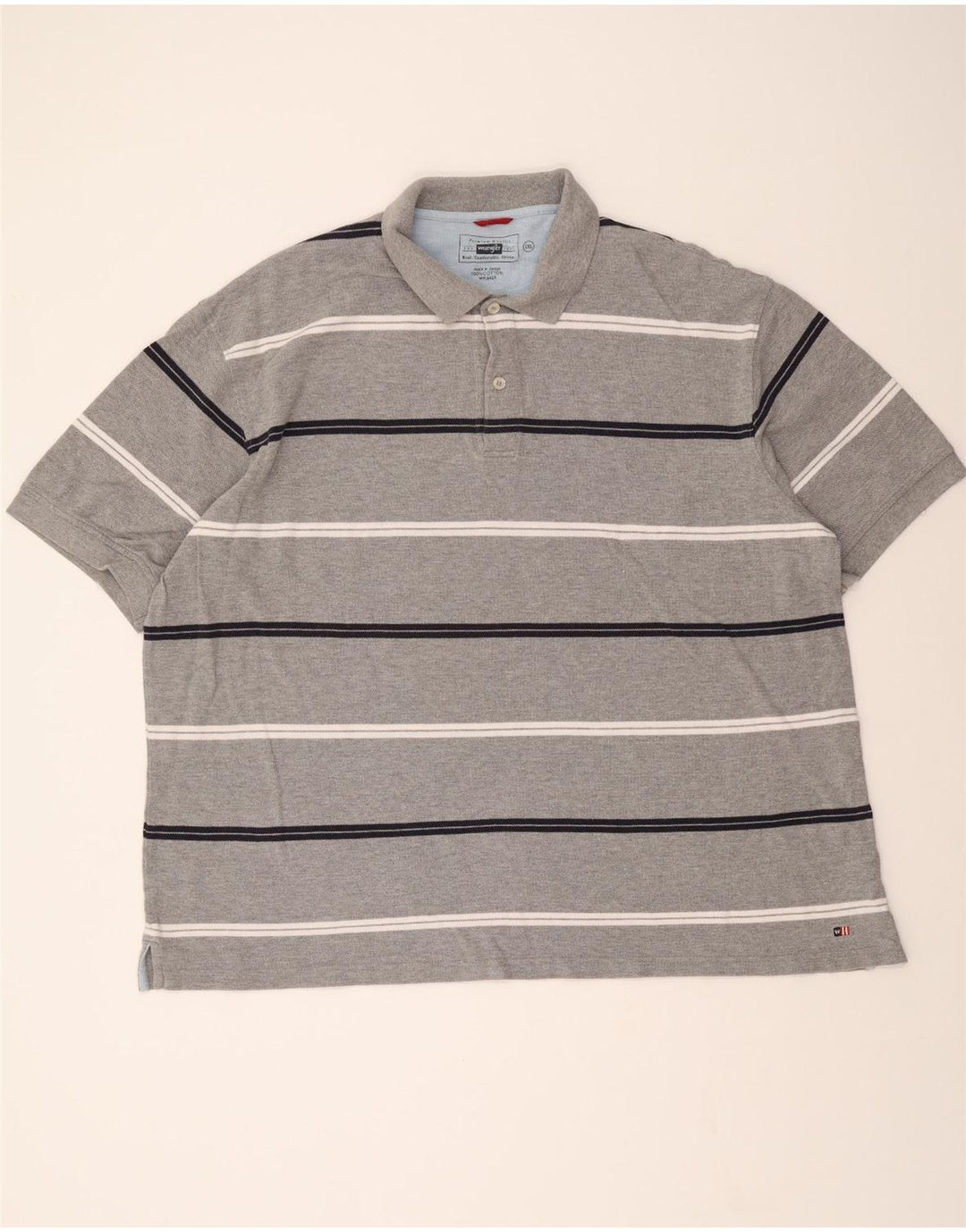 WRANGLER Mens Polo Shirt 2XL Grey Striped Cotton Vintage Wrangler and Second-Hand Wrangler from Messina Hembry 