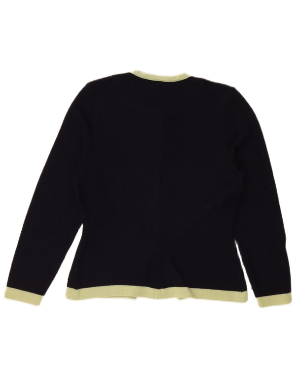 Maglione cardigan oversize da donna vintage UK 10 piccolo color block blu navy