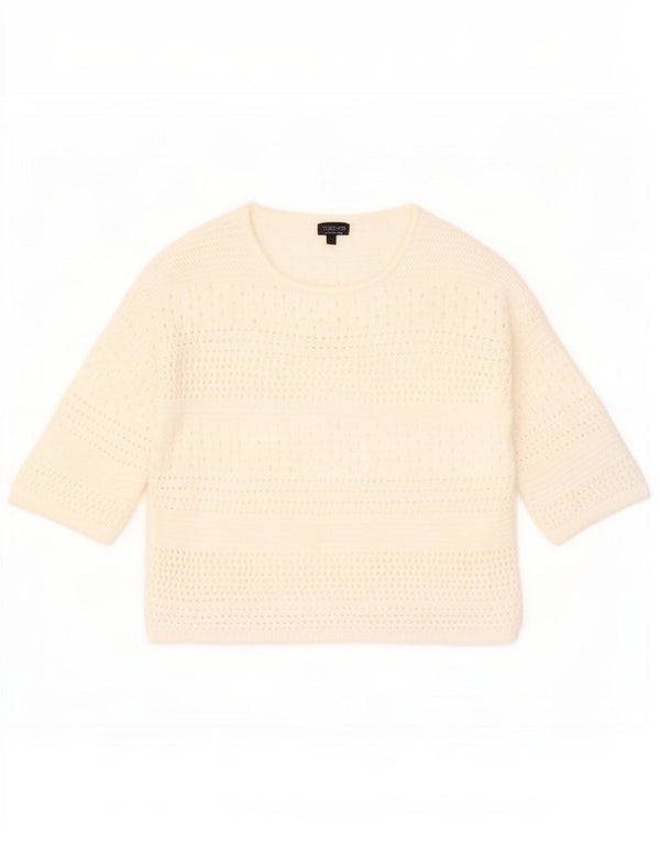 Topshop Maglione da donna con scollo a barca con maniche a 3/4 UK 16 Large Off White