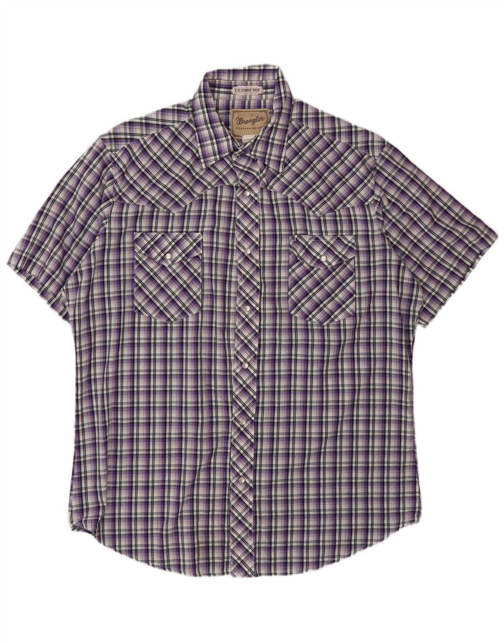 Camicia a maniche corte da uomo Wrangler grande cotone a quadri viola