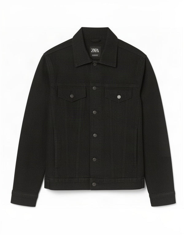 Giacca di jeans da uomo Zara UK 38 cotone nero medio