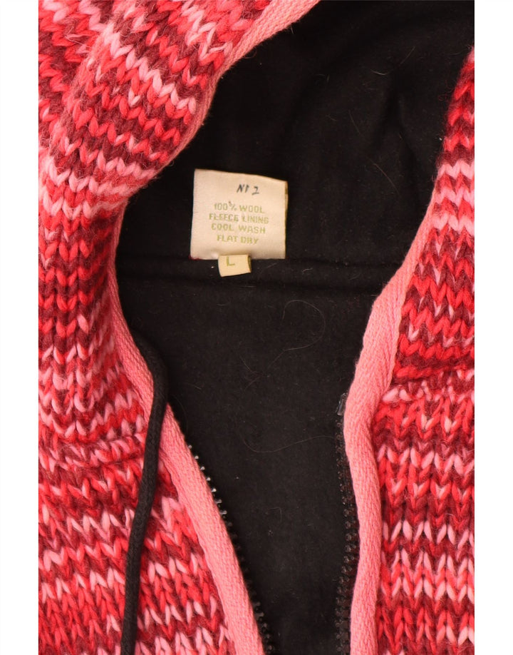 Maglione cardigan con cappuccio da donna VINTAGE UK 16 grande lana screziata rossa