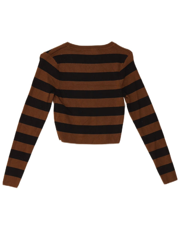 Top corto da donna Zara a maniche lunghe UK 12 Viscosa a righe marrone medio