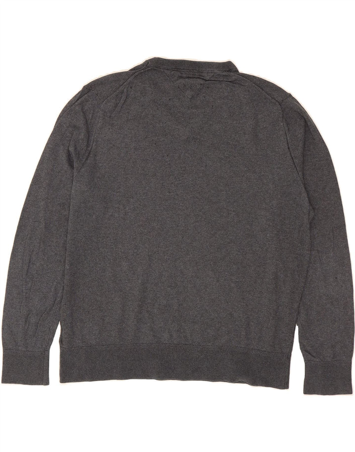 TOMMY HILFIGER Mens V-Neck Jumper Sweater 2XL Grey Cotton Vintage Tommy Hilfiger and Second-Hand Tommy Hilfiger from Messina Hembry 