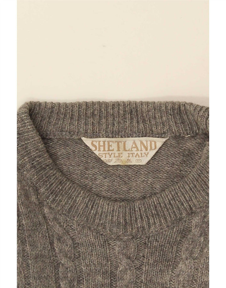 Maglione girocollo da uomo vintage in lana geometrica grigio medio