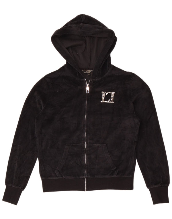 Maglione con cappuccio e zip in velluto da donna Lipsy UK 14 grande cotone nero