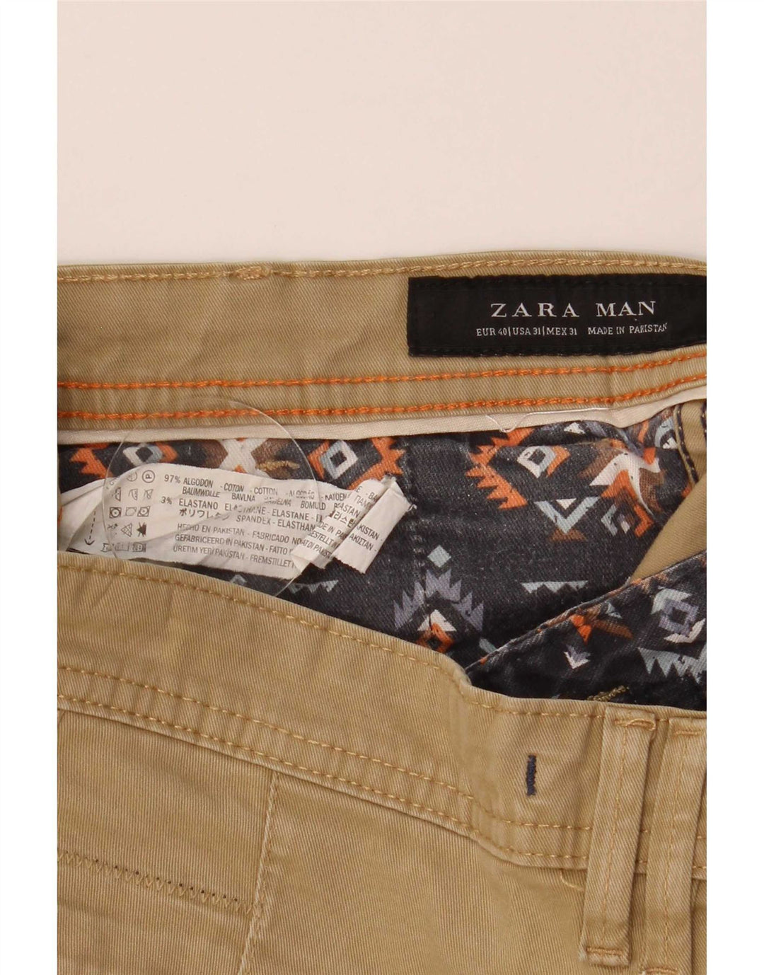 Pantaloncini chino da uomo Zara EU 40 medi W31 cotone beige