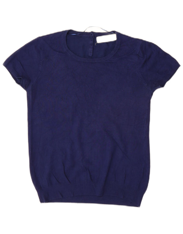Maglione girocollo a maniche corte da donna Zara UK 12 Blu navy medio