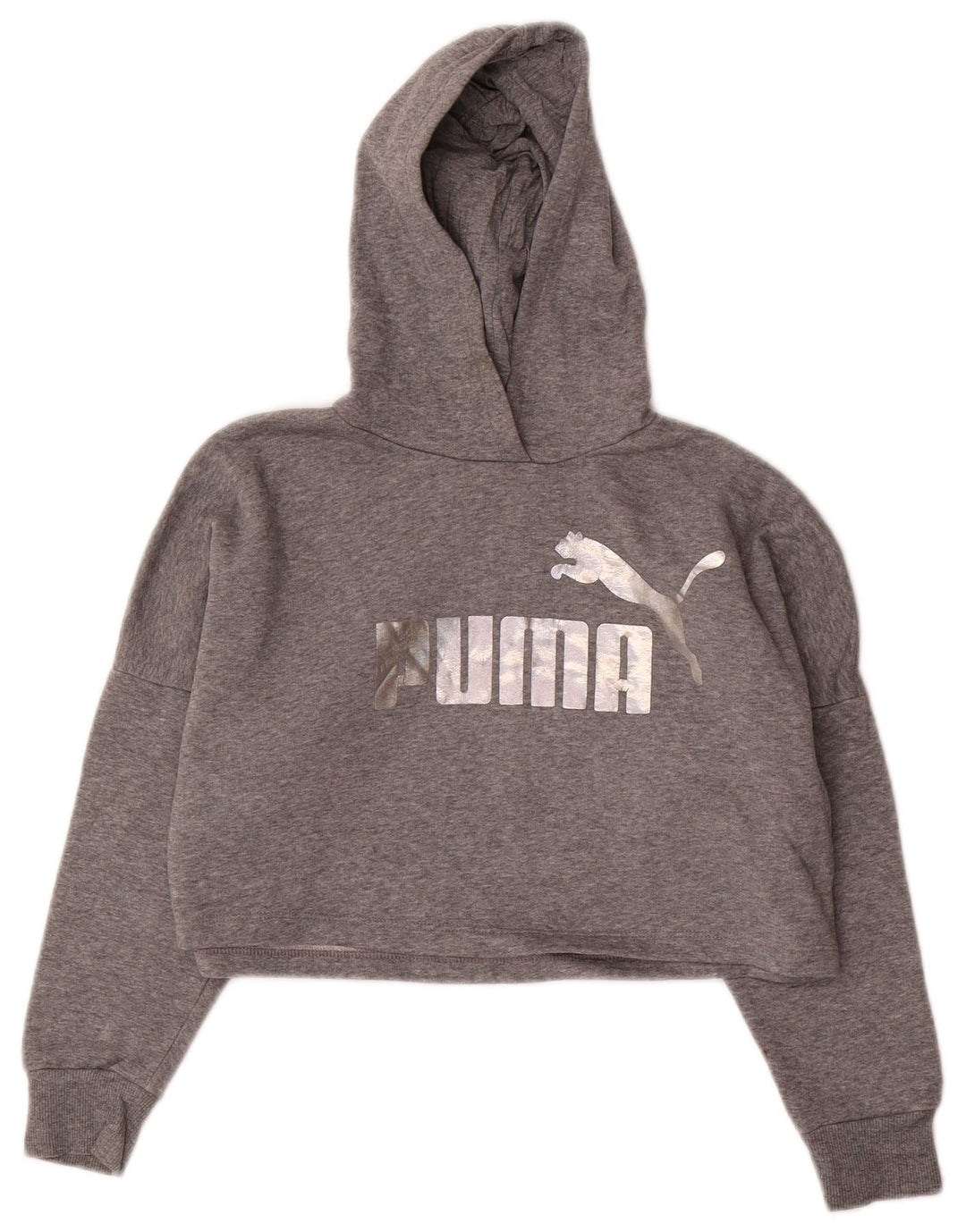 Felpa corta con cappuccio grafica PUMA per ragazze 9-10 anni in cotone grigio