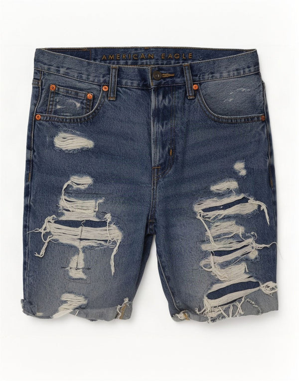 Pantaloncini di jeans invecchiati da uomo American Eagle W31 cotone blu medio