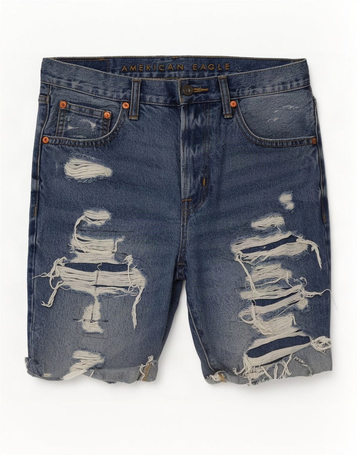 Pantaloncini di jeans invecchiati da uomo American Eagle W31 cotone blu medio