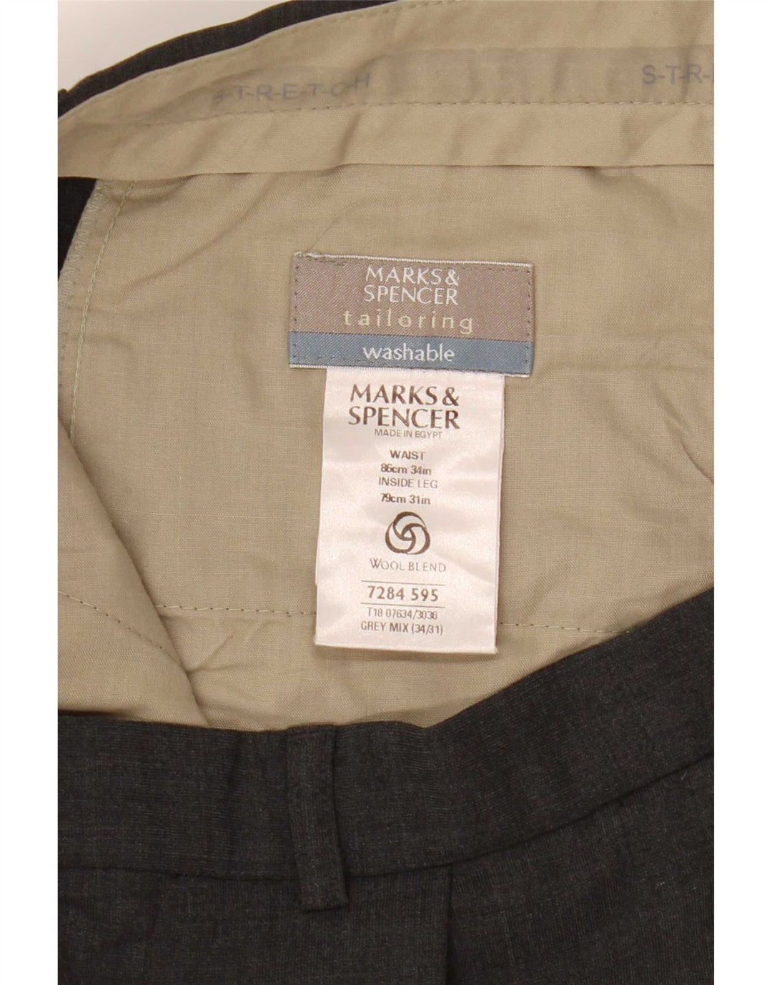 Pantaloni da abito sartoriali da uomo Marks & Spencer W34 L28 poliestere grigio