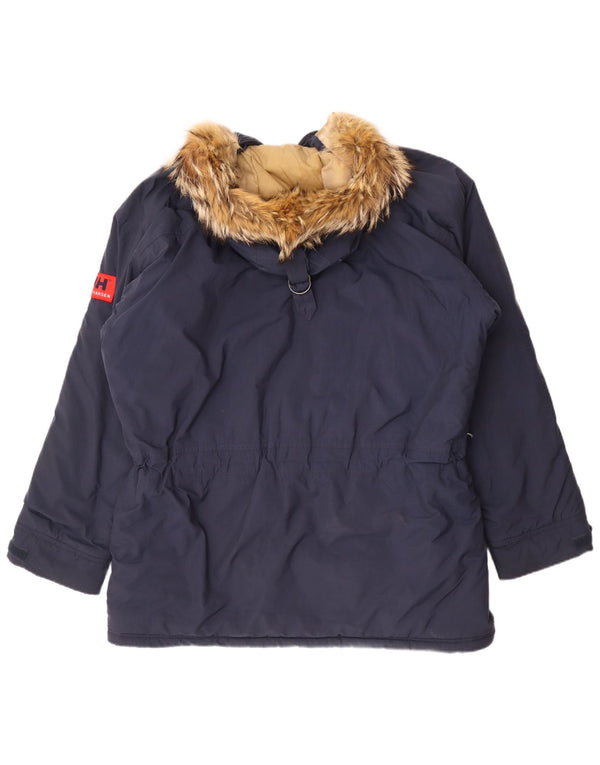 Helly Hansen Mens Hooded Loose Fit Parka Jacket UK 40 Large Navy Blue Nylon