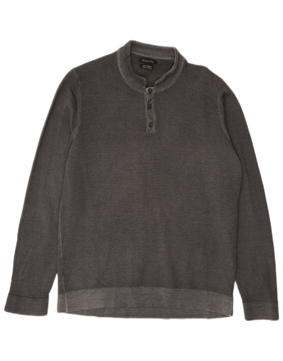 MASSIMO DUTTI Maglione da uomo con collo a bottoni 2XL Lana merino grigia