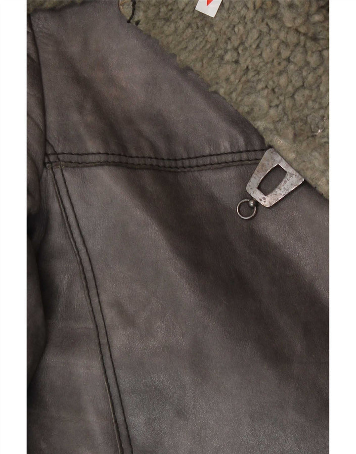 Giacca in shearling vintage da donna UK 10 piccola grigia