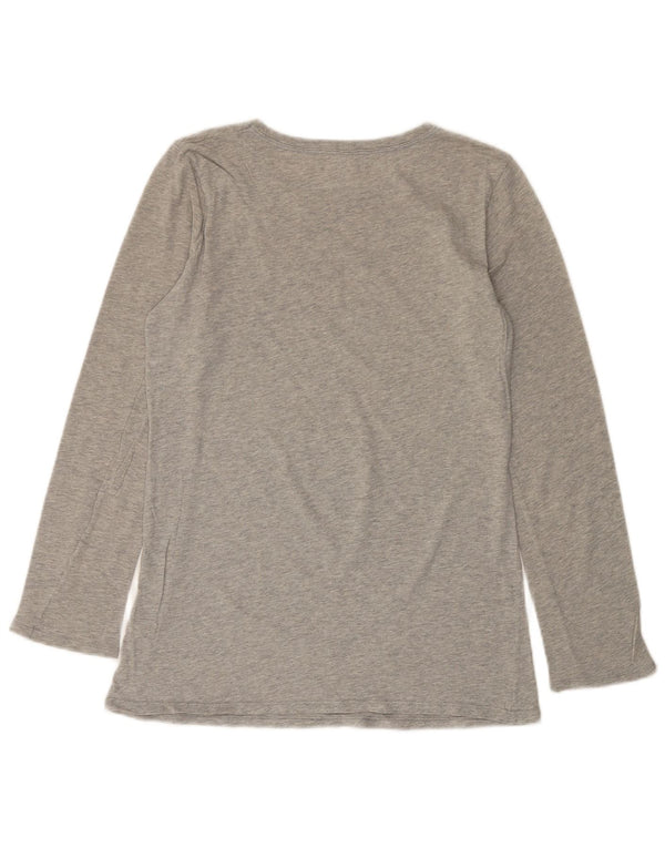 BENETTON Top grafico da donna Peanuts manica lunga UK 6 XS cotone grigio
