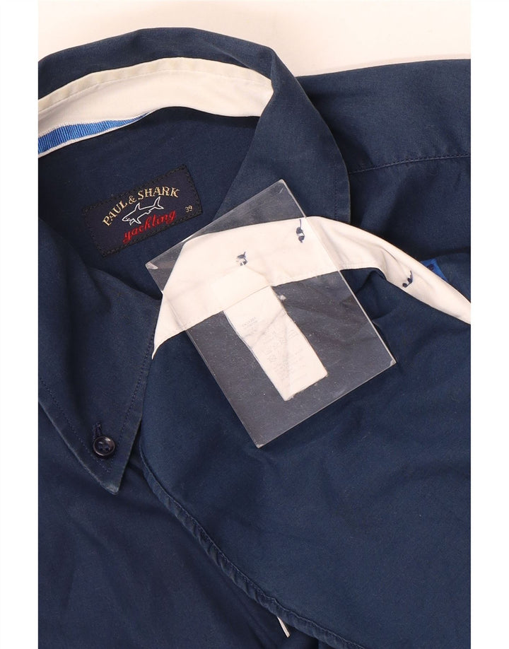Camicia grafica da uomo Paul & Shark taglia 39 media cotone blu navy
