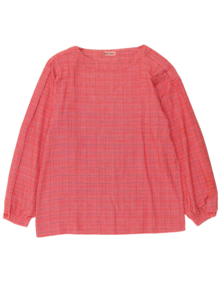 Top camicetta a maniche lunghe da donna vintage UK 14 quadri rosa medio