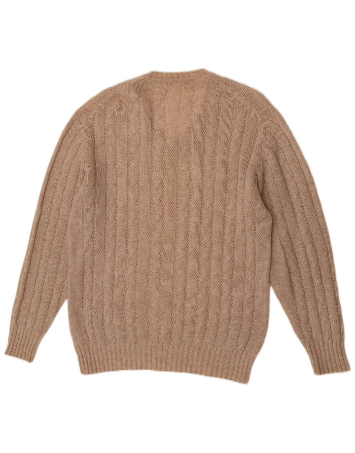 Maglione vintage da uomo con scollo a V IT 56 XL Lana beige