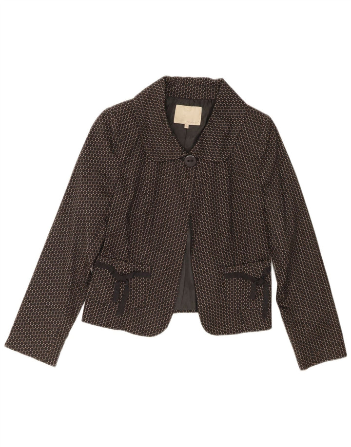 FRANSA Womens Crop 1 Button Blazer Jacket EU 40 Medium Black Spotted