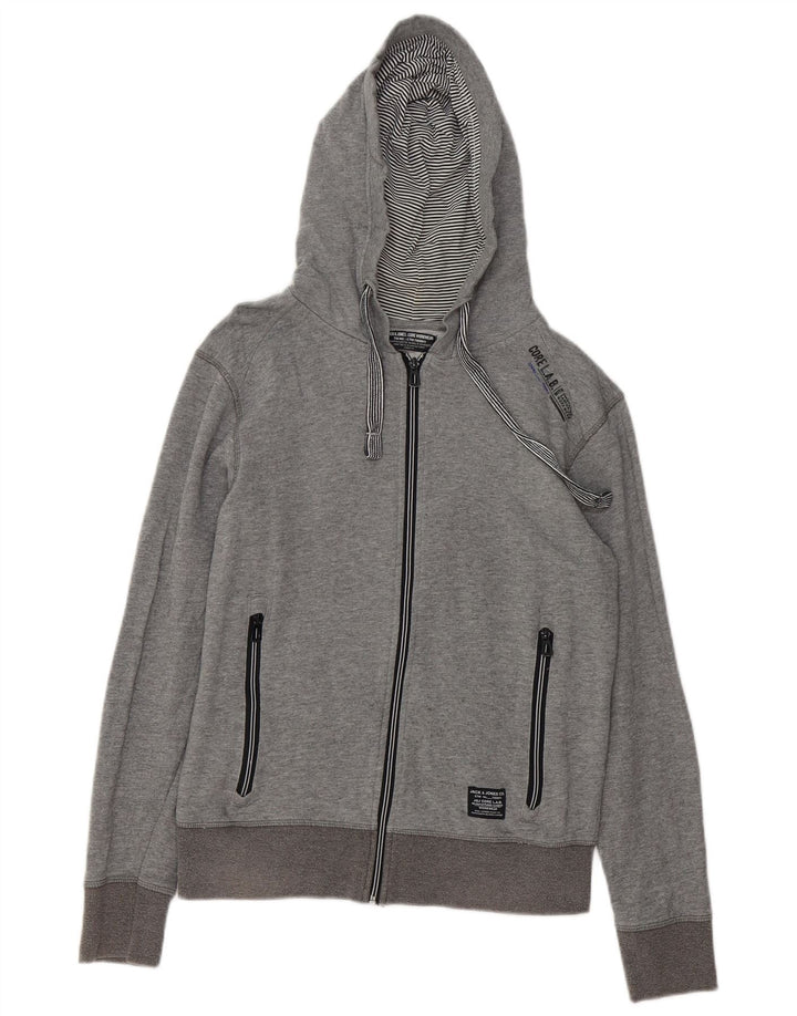 JACK & JONES Maglione con cappuccio e zip grafica da uomo piccolo grigio screziato