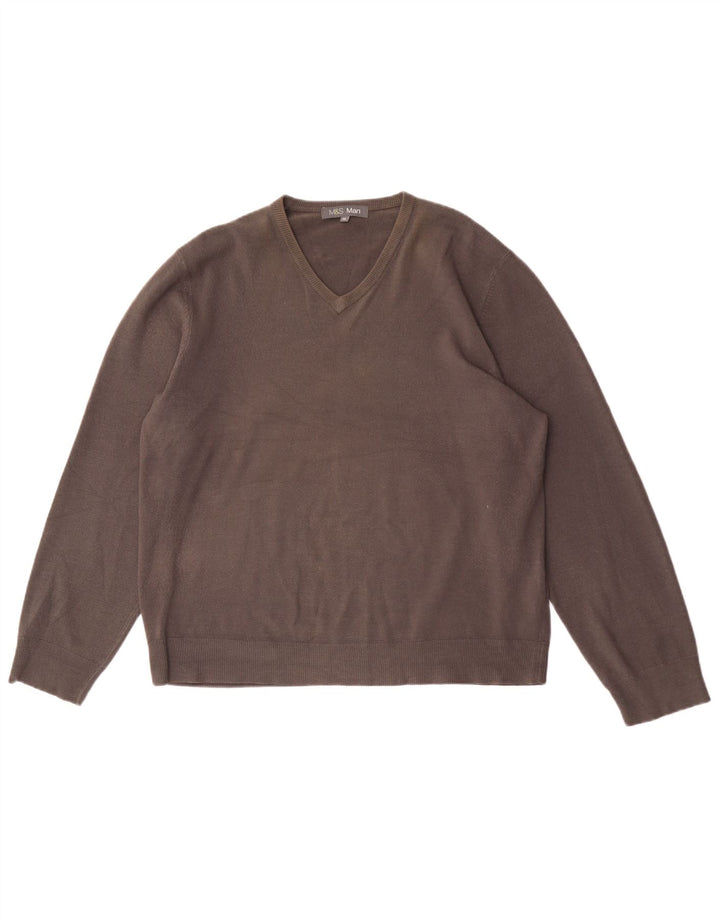MARKS & SPENCER Maglione da uomo con scollo a V XL Grigio acrilico