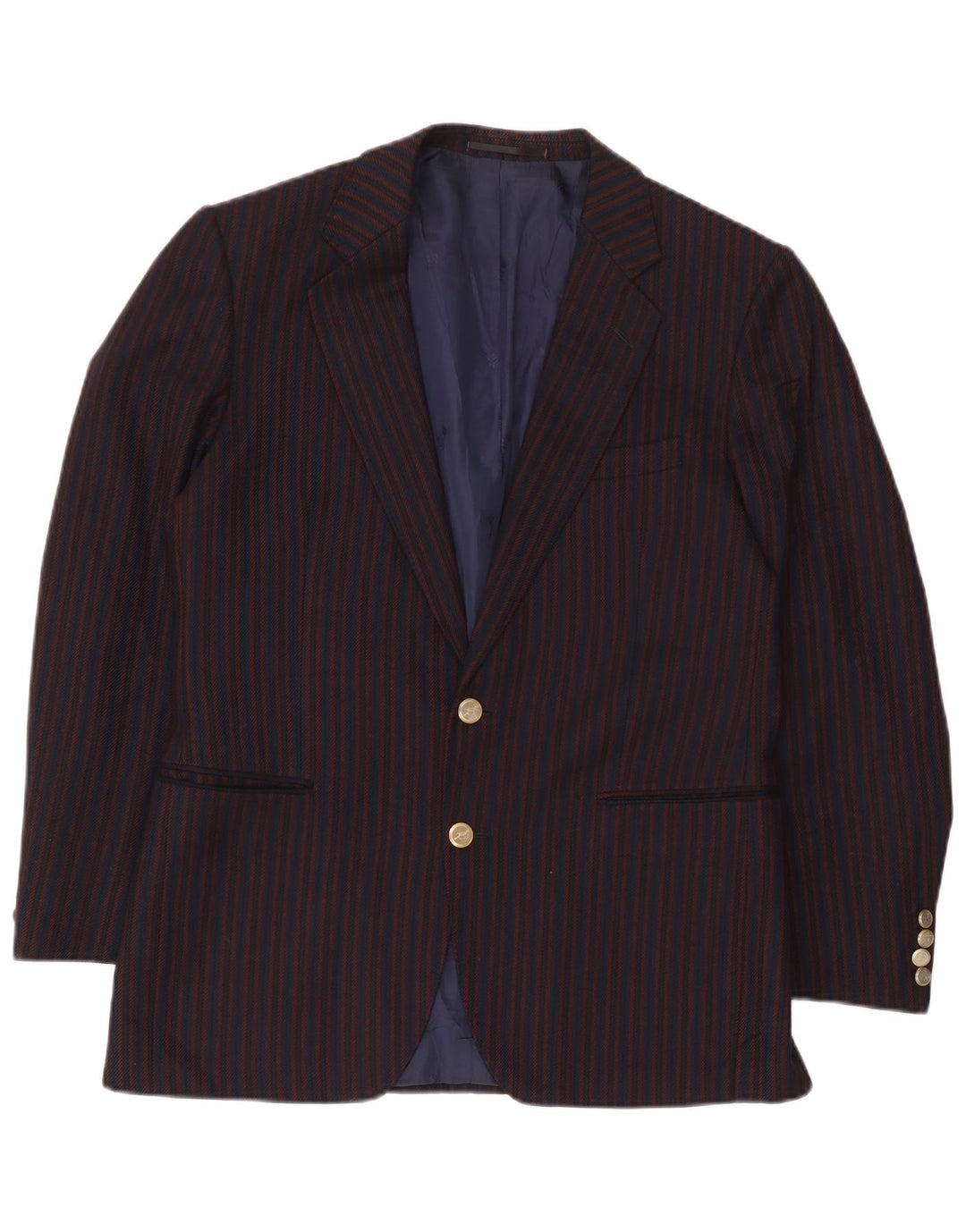 Giacca blazer vintage da uomo a 2 bottoni UK 38 lana media a righe blu navy