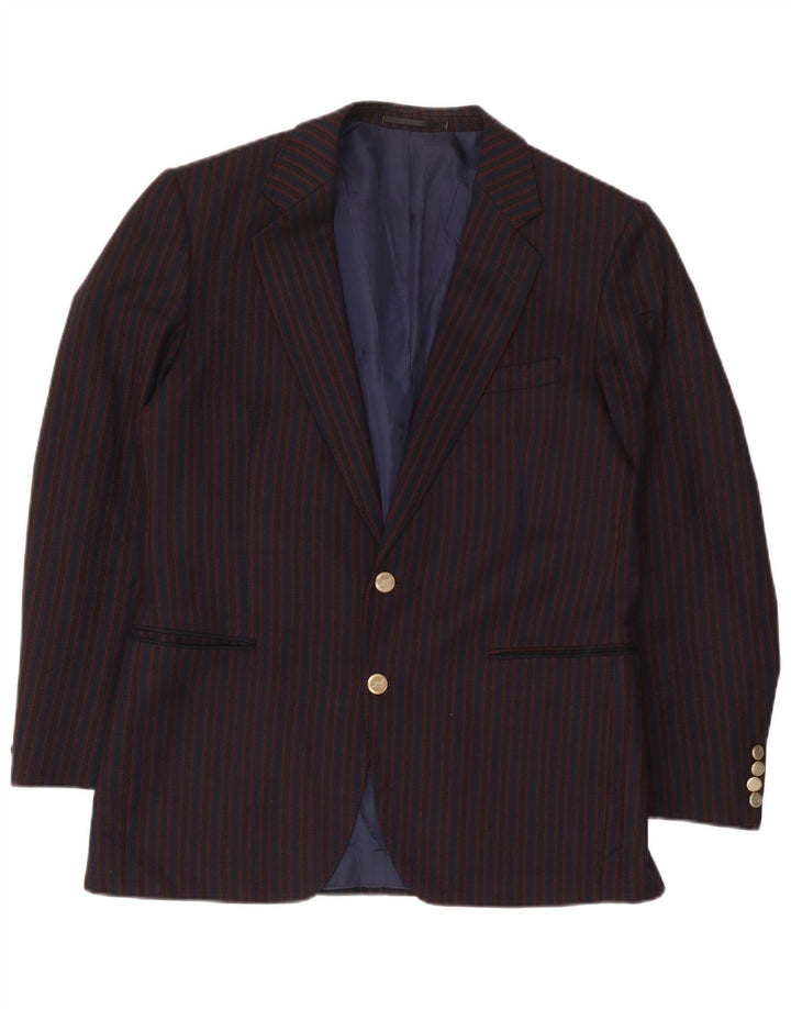 Giacca blazer vintage da uomo a 2 bottoni UK 38 lana media a righe blu navy