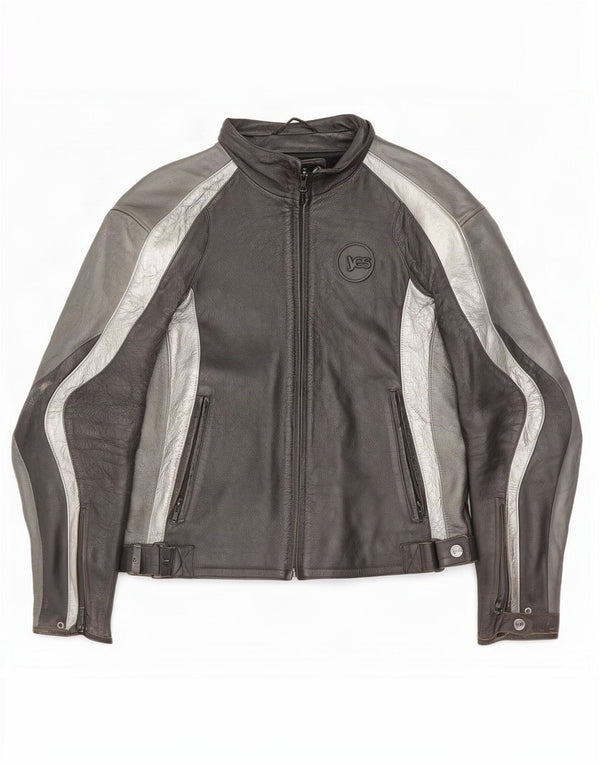 Giacca da pilota in pelle vintage da uomo IT 52 Large Black Colourblock