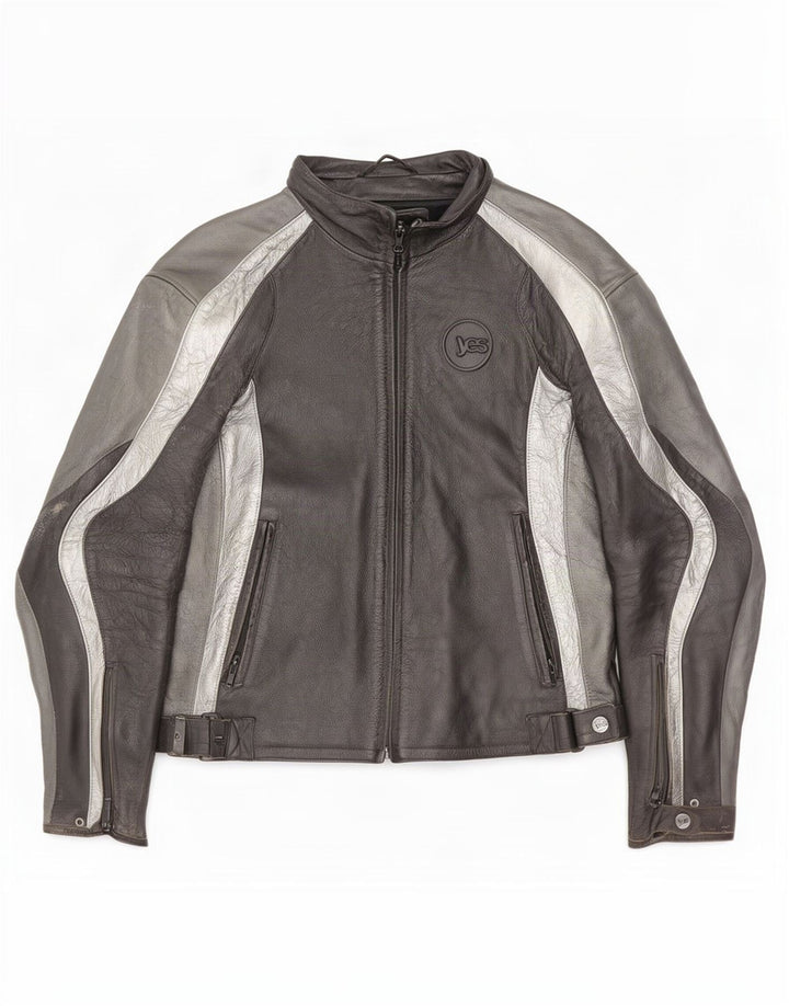 Giacca da pilota in pelle vintage da uomo IT 52 Large Black Colourblock
