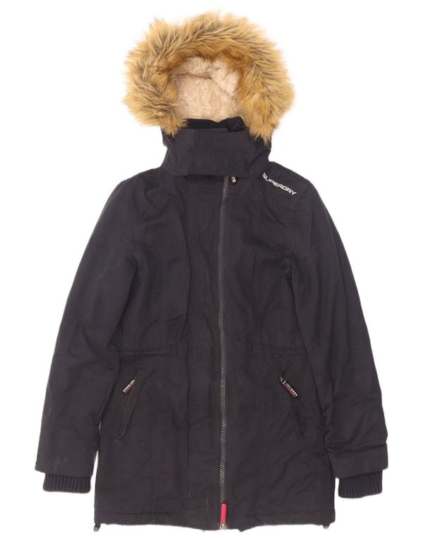Giacca Parka Sherpa da donna con cappuccio Superdry UK 10 Small Poliestere blu navy