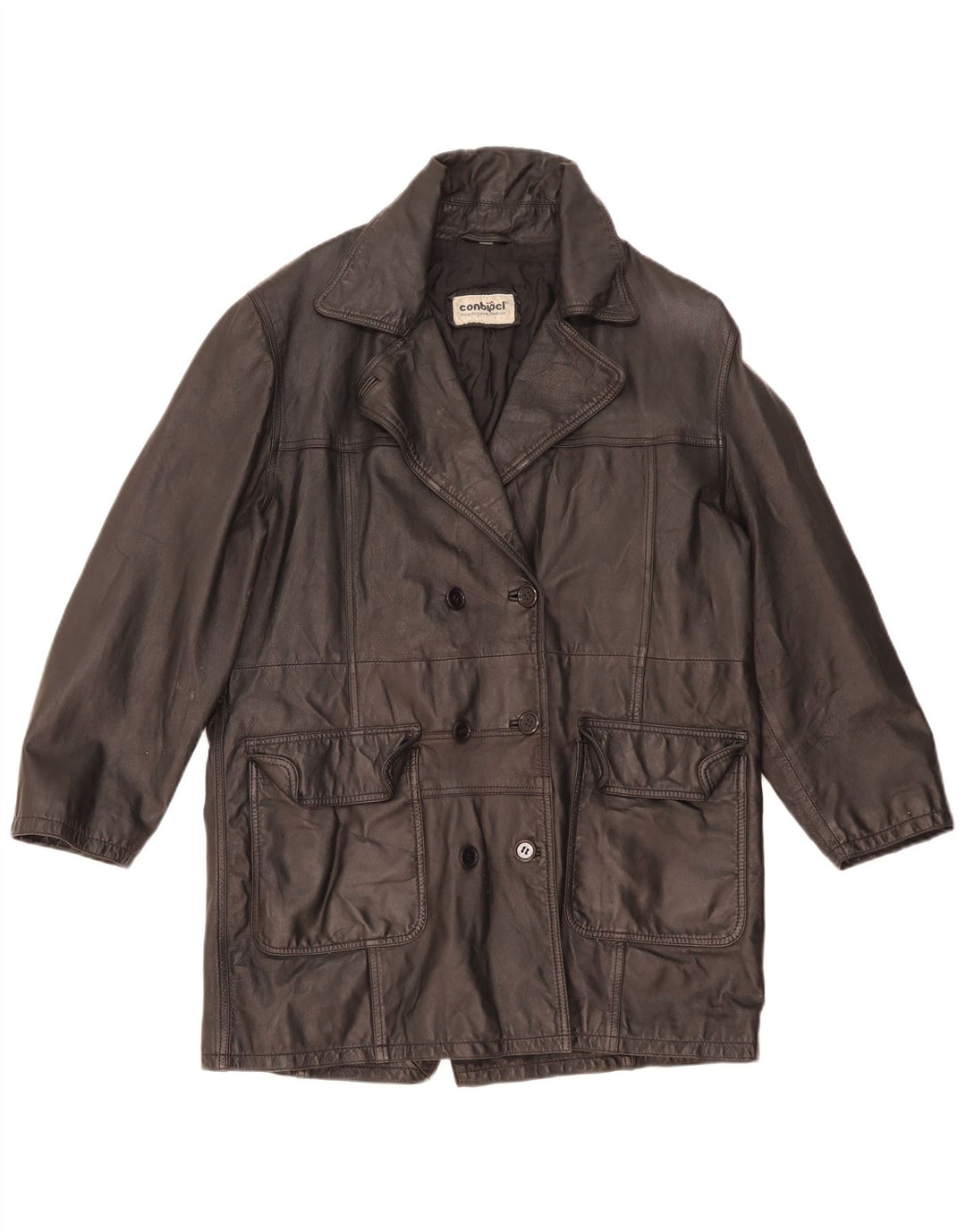 Cappotto In Pelle Oversize Donna Conbipel IT 42 Medio Pelle Nera