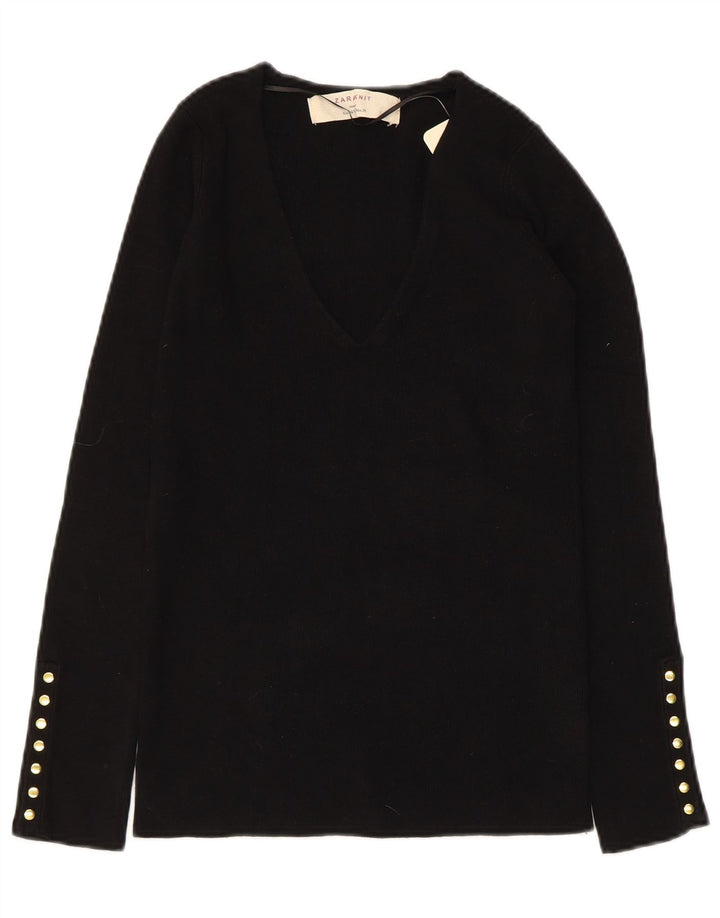 Maglione ZARA da donna con scollo a V UK 12 medio rayon nero