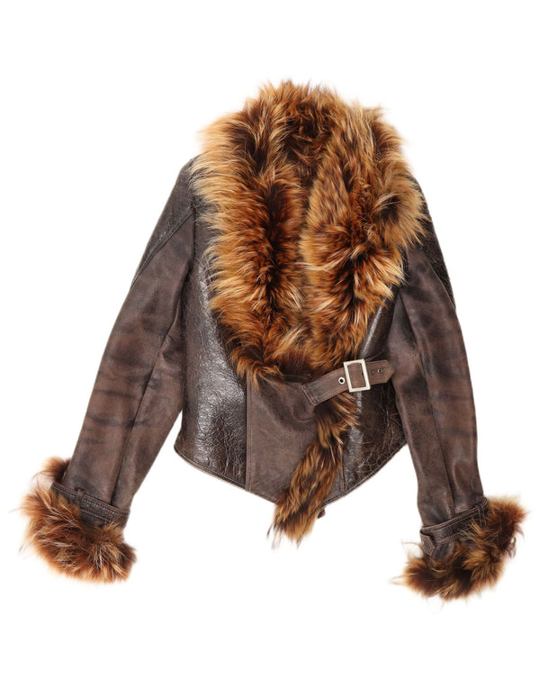 Giacca corta in shearling da donna Carmen UK 14 grande in pelle marrone