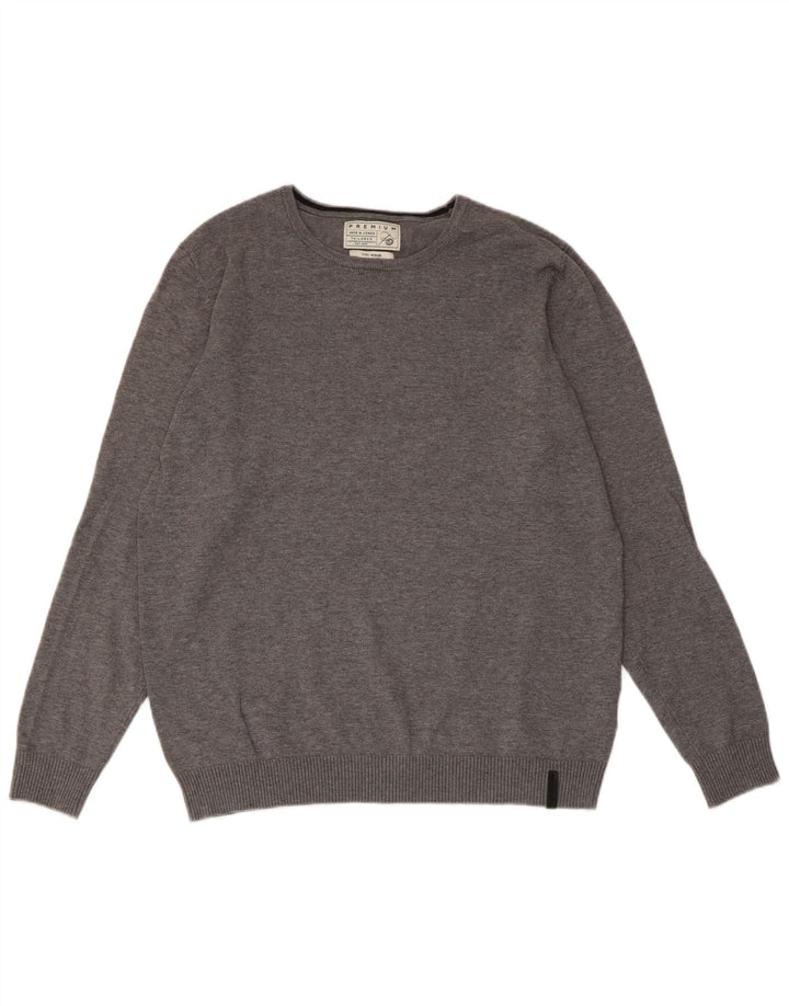 JACK & JONES maglione maglione girocollo sartoriale da uomo in cotone grigio medio