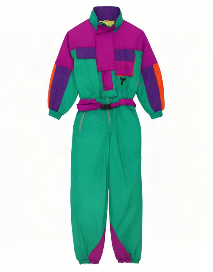 Tuta da sci vintage da donna IT 48 XL Poliammide color block multicolore