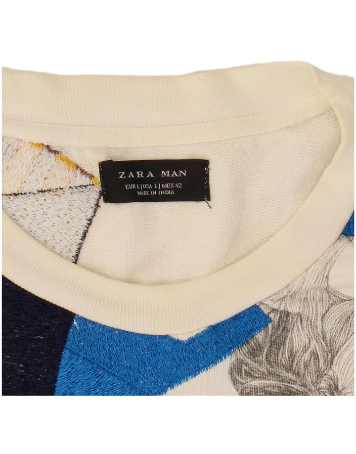 Felpa grafica da uomo Zara Maglione grande bianco