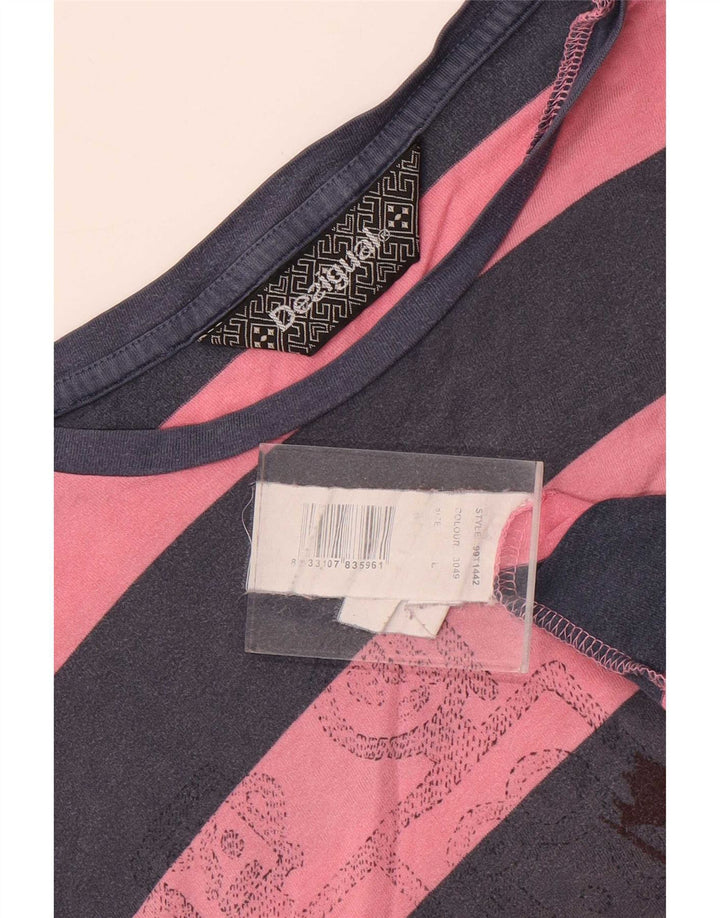 Desigual Maglietta grafica da uomo a maniche lunghe in cotone a righe grandi rosa