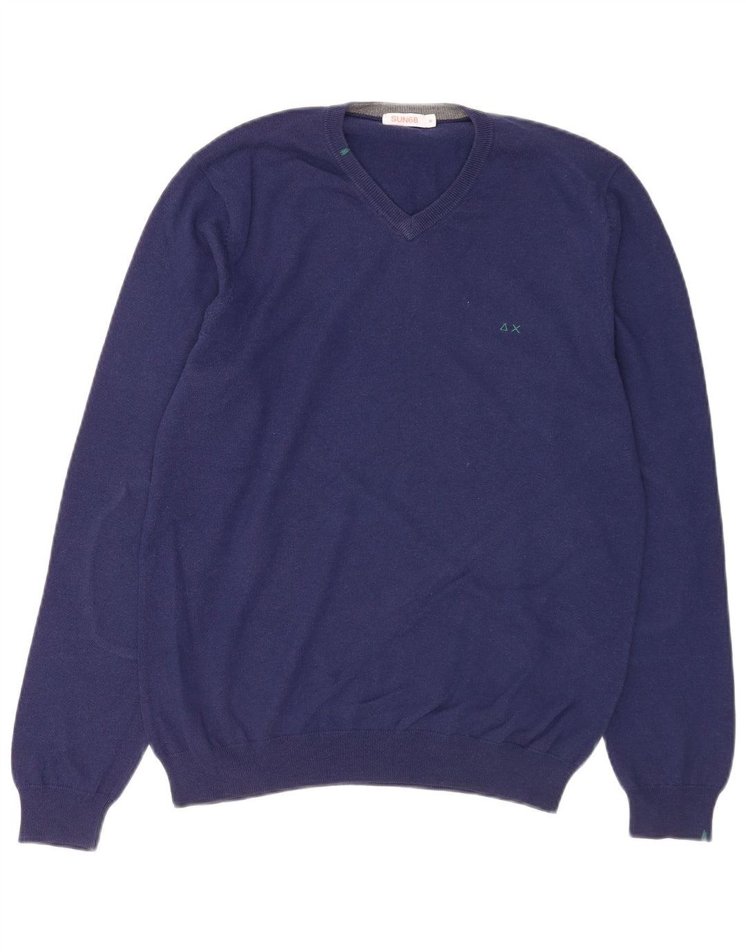 Maglione da uomo con scollo a V SUN68 in lana blu medio