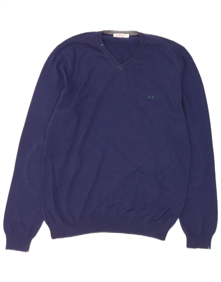 Maglione da uomo con scollo a V SUN68 in lana blu medio